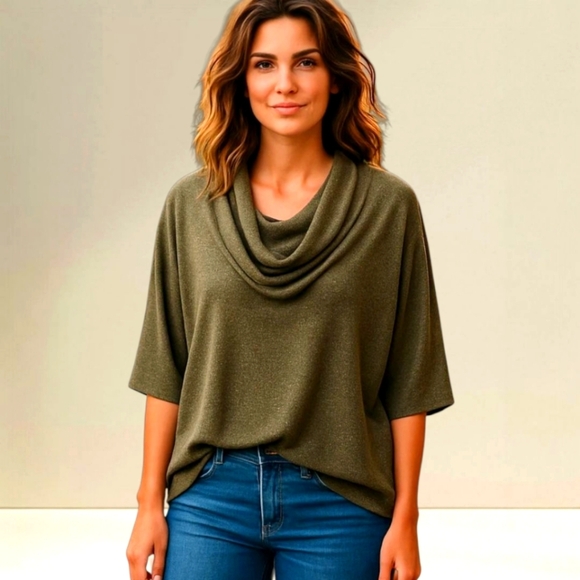 COLDWATER CREEK Women's sage green cowl neck blouse with metallic Shimmer Large - Picture 1 of 15